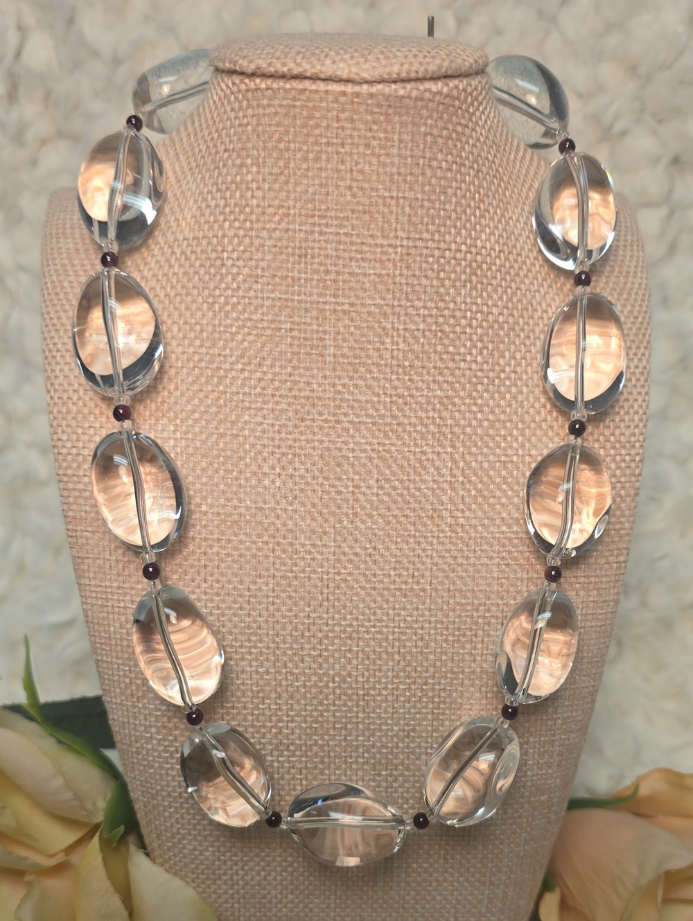 Genuine Rock Crystal Chunky Clear Oval Quartz Statement Necklace